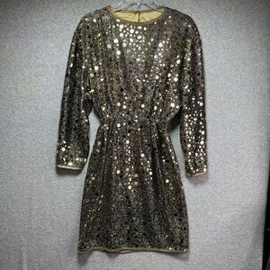 Vintage Caron 70s’s 80s Dress Gold Sequins Sparkle Metallic Cocktail Holiday